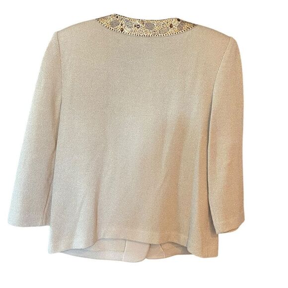 St. John Sz 8 Gold Bronze Metallic Knit Rhinestone Trim Buttons Vintage Jacket - Picture 3 of 8